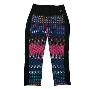 FILA SPORT Cropped Capri Leggings Black Colorful Geometric Size S Waist Pocket